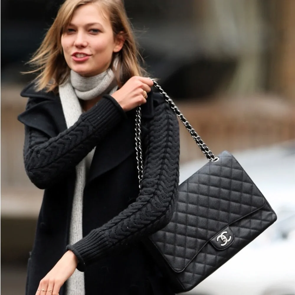 πβ¨ BEAUTIFUL β¨π XL CHANEL CAVIAR SINGLE FLAP GOLD HARDWARE JUMBO - Picture 2 of 16